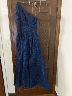 Elegant One-Shoulder Navy Maxi Dress